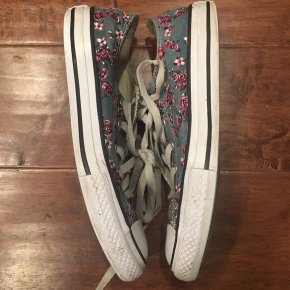 Converse all star grey blue denim floral roses print youth size 3 - Picture 3 of 5